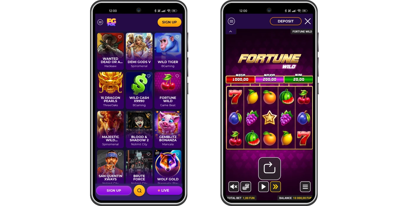Mobiele versie van FG Fox Casino
